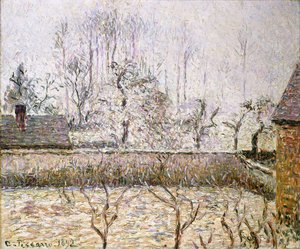 弗拉斯特和雾，埃拉尼的风景；景观，霜冻和薄雾，Eragny， 作者 卡米尔·雅各布·毕沙罗