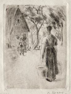 1889年，农民妇女背着水桶。 作者 卡米尔·雅各布·毕沙罗
