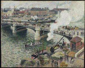 Pont Boieldieu在鲁昂，Damp天气，1896年 作者 卡米尔·雅各布·毕沙罗