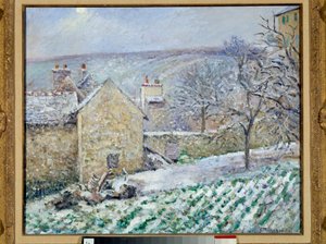 冬宫的雪效果。 卡米尔·毕沙罗 (Camille Pissarro) 的绘画 (1830-1903) 作者 卡米尔·雅各布·毕沙罗
