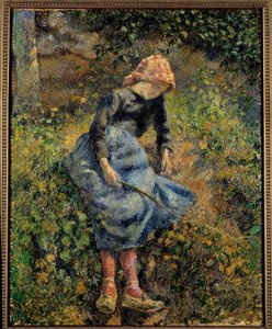 牧羊人说少女有一根魔杖。 卡米尔·毕沙罗 (Camille Pissarro) 的绘画 (1830-1903) 作者 卡米尔·雅各布·毕沙罗