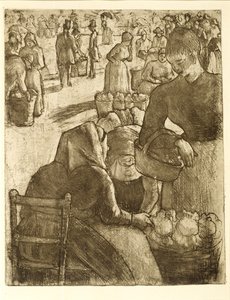 Pontoise的蔬菜市场，1891年（软底蚀刻和aquatint） 作者 卡米尔·雅各布·毕沙罗