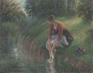 女人在布鲁克洗澡，1894-95年 作者 卡米尔·雅各布·毕沙罗