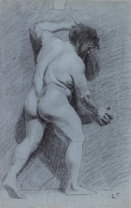 靠墙摆放的男性裸体研究，面向右的侧面，1856-1860年 作者 卡米尔·毕沙罗