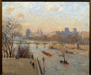 卢浮宫和巴黎艺术桥 Camille Pissarro (1830-1903) 绘画 19 世纪兰斯，Musee des Beaux Arts 作者 卡米尔·雅各布·毕沙罗