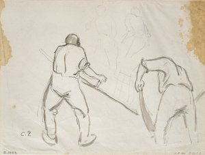三幅男性收割机的研究，约1870年代 作者 卡米尔·毕沙罗