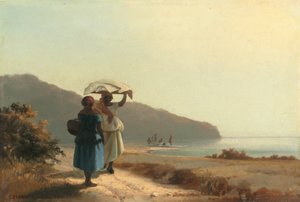 两个女人在海边聊天，圣托马斯，1856年。 作者 卡米尔·毕沙罗
