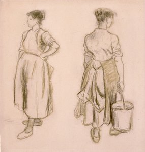 一个女孩的两个研究》，1890年 作者 卡米尔·毕沙罗