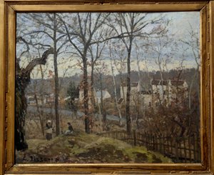 Louveciennes 的冬季景观。 卡米尔·毕沙罗 (Camille Pissarro) 的绘画 (1830-1903) 作者 卡米尔·雅各布·毕沙罗