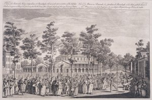 圆形大厅的视图，Ranelagh House，在庆祝威尔士亲王的生日，1751年5月24日，由帕尔雕刻 作者 卡纳莱蒂