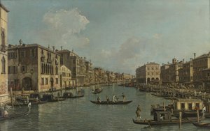 德语: Der Canal Grande mit Blick in südöstlicher Richtung auf die Rialtobrücke 大运河东南方向的里亚托桥景观