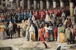 法国驻威尼斯大使的接待》，1726-1727年 作者 卡纳莱托