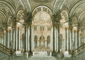 教堂内部，人物在祈祷中， 作者 乔瓦尼·安东尼奥运河（Canaletto）
