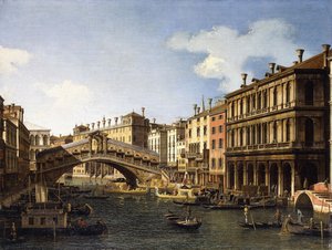 南部的威尼斯里亚托桥（Rialto Bridge），从南部出发，在1740年萨克森亲王（Saxony）登船时登船， 作者 乔瓦尼·安东尼奥运河（Canaletto）