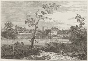 河岸上的城镇景观，约1735-1746。 作者 卡纳莱托