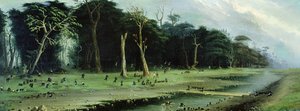 士兵在河边砍树枝（布面油画） 作者 坎迪多·洛佩兹（Candido Lopez）