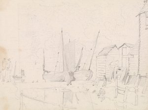 海滩帆船和高跷小屋素描，黑斯廷斯 作者 船长托马斯黑斯廷斯