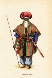 尼日尔阿加德兹的高贵图阿雷格战士，身着 tagelmust（头巾和面纱）、taktkat（衬衫）和 akarbey（裤子） 作者 里昂上尉乔治·弗朗西斯（George Francis）