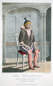 Kallie，格陵兰岛的女人，Oppernivick的土着人，来自&39;发现之旅......&39;的插图，1819年（手工彩色雕刻） 作者 霍普纳船长