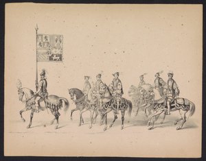 乌特勒支学生的化妆舞会，1846 年（插图 15）
1846 年 6 月 17 日，乌特勒支学生殿下举行的化装舞会的插图，表现了 1549 年 10 月 3 日西班牙王子菲利浦二世在乌特勒支的巡游。 作者 月经和最后