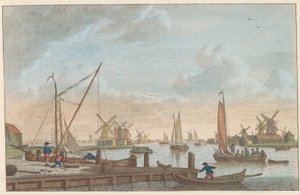 沃尔默维尔附近的萨恩河，约 1790 年
来自 Poelsluis 的 Wormerveer / Wormerveer aupres du Saan（标题在实物上） 作者 卡雷尔·弗雷德里克·本多普 (I)