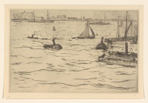 鹿特丹马斯河的景色 鹿特丹的马斯（原标题） 作者 Carel Nicolaas Storm van 的 Gravesande （有艺术家签名）