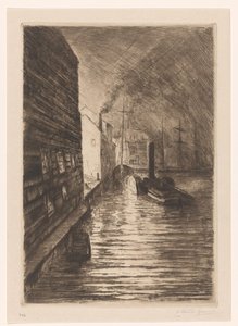 法拉盛造船厂夜景 作者 Carel Nicolaas Storm van 的 Gravesande （有艺术家签名）