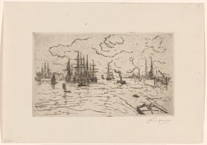 马斯河上的船只 作者 Carel Nicolaas Storm van 的 Gravesande （有艺术家签名）