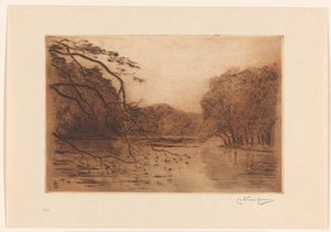 海牙森林池塘 作者 Carel Nicolaas Storm van 的 Gravesande （有艺术家签名）
