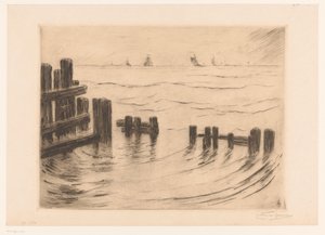 法拉盛附近的防波堤海景
布里塞-火焰，法拉盛（原标题） 作者 Carel Nicolaas Storm van 的 Gravesande （有艺术家签名）