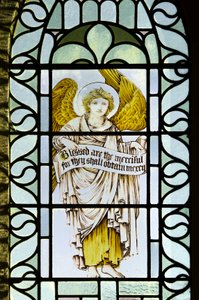Betws Bledrws，St Bledrws，Shrigley＆Hunt（1873-1982），Carl Almquist，Angel With Scroll，1887 作者 卡尔·阿尔姆奎斯特