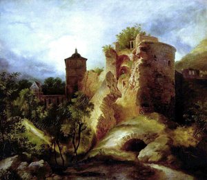 德语：Der gesprengte Turm des Heidelberger Schlosses 海德堡城堡的吹塔 作者 卡尔布莱臣