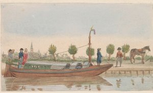 跋涉者, 1824
Een hollandsche trek of Jaagschuit / Une barque de tracte, servante au transport de voyageurs et marchandises en hollande（标题见实物） 作者 埃弗特·马斯坎普