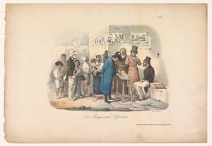 那不勒斯的书商摊位
Le bouquiniste Napolitain（物品上的标题）
那不勒斯的风土人情（系列名称）
Scènes populaires de Naples en douze Tableaux（系列标题） 作者 弗朗索瓦·让·维兰