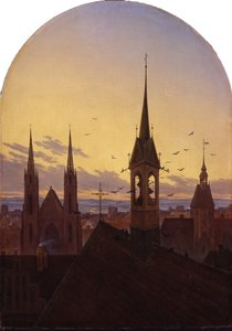 德语：Frühläuten (Altdeutsche Stadt im Frühlicht) 晨钟（晨光中的古老德国城市） 作者 卡尔·古斯塔夫·卡鲁斯