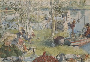 La peche aux ecrevisses - Crayfishing, by Larsson, Carl (1853-1919).纸上丙烯颜料。尺寸：32x43厘米。斯德哥尔摩国家博物馆 作者 卡尔·拉森