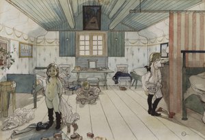 Mammas和小女孩房间，来自A Home系列，c.1895（纸上wc） 作者 卡尔·拉森
