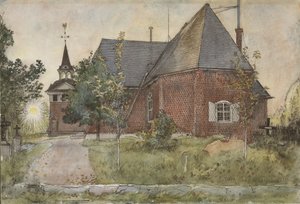 Old Sundborn Church，来自A Home series，c.1895（wc on paper） 作者 卡尔·拉森