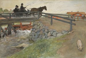 The Bridge，来自A Home series，c.1895（wc on paper） 作者 卡尔·拉森