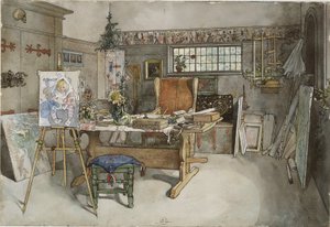 该工作室，来自A Home系列，c.1895（纸上wc） 作者 卡尔·拉森