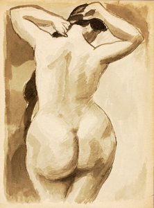 整理头发的女性裸体，背影