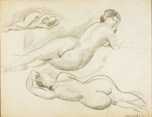 三组卧姿女性裸体画 作者 卡尔·纽曼
