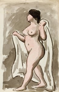 有帷幔的站立女性裸体 作者 卡尔·纽曼
