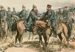 威廉一世，普鲁士国王和第一位德国皇帝（1797-1888）于1866年在Sadowa迎接他的儿子 作者 卡尔空白