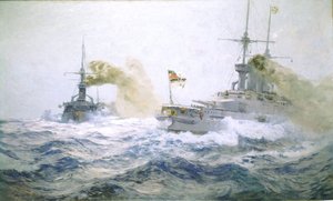 德国舰队在公海上的演习，约 1900 年（布面油画） 作者 卡尔·萨尔茨曼