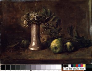 静物》（Nature morte）。卡尔-舒赫（1846-1903 年）的绘画作品。纸上油画，52.5 x 76 厘米。19 世纪的荷兰艺术。国家 M.K. Ciurlionis 艺术博物馆，考纳斯（立陶宛）。 作者 卡尔·舒赫