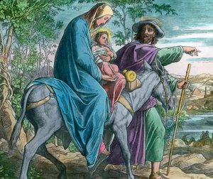 逃亡埃及德国画家 Julius Schnorr von Carolsfeld（1794 - 1872 年）的圣经插图（无日期）。图片日期：约 1900 年。卡尔-西蒙档案馆