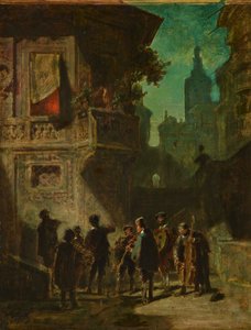 来自《塞维利亚理发师》的西班牙小夜曲，约1856年。 作者 卡尔·斯皮茨维格