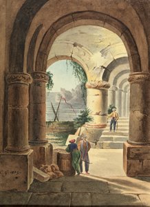 通过修道院，1829年的海景（纸板上的wc）