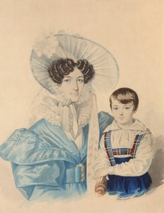 安娜·普拉托诺夫娜·普劳蒂娜（Anna Platonovna Plautina）的肖像（1808-1886）和她的儿子，1830年代。